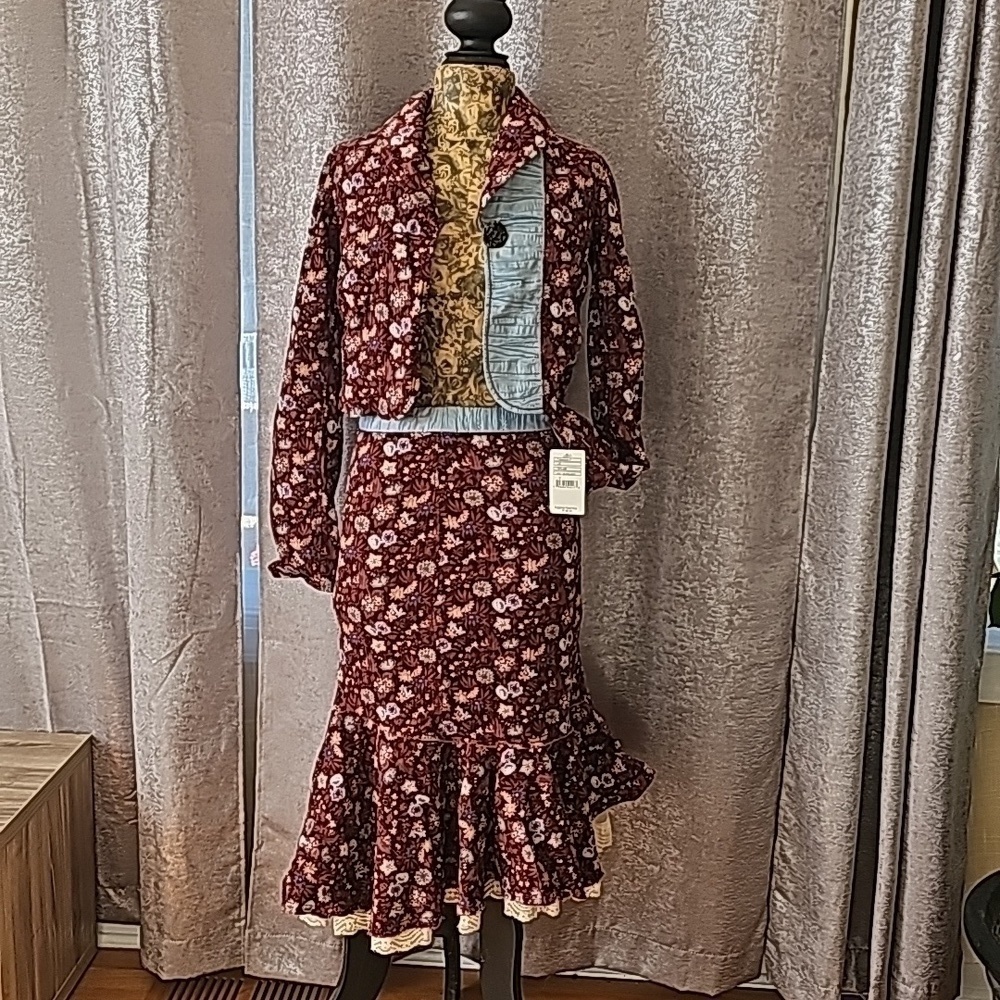 NWT VINTAGE Free People Corduroy Floral Jacket and Ruffle Skirt Set Size 0/2 - Picture 2 of 9